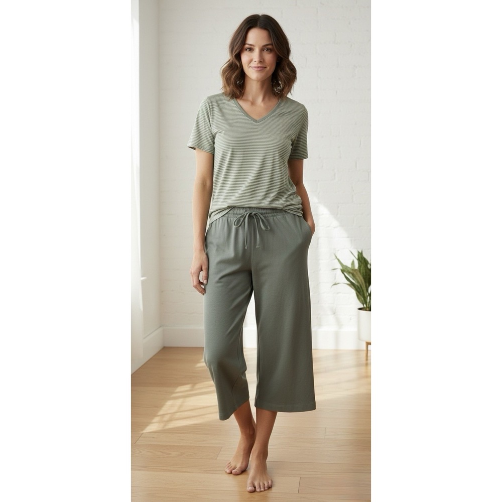 Lands' End‎ Cotton Top & Capri Pants Set Women's Medium M/P Casual Lounge